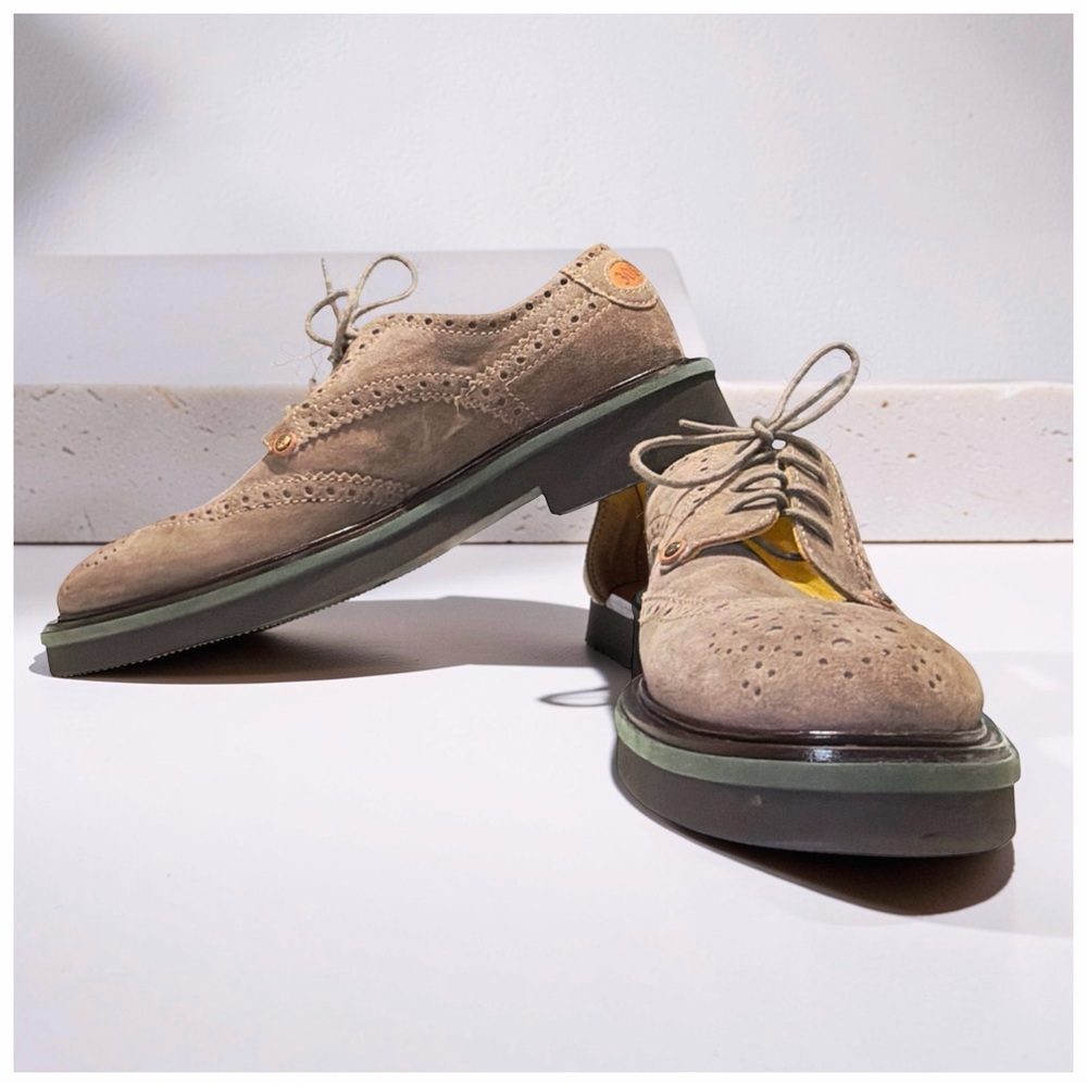 Cesare Paciotti Suede Wingtip Derby Shoes Taupe Chunky Sole Italian Luxury | 9